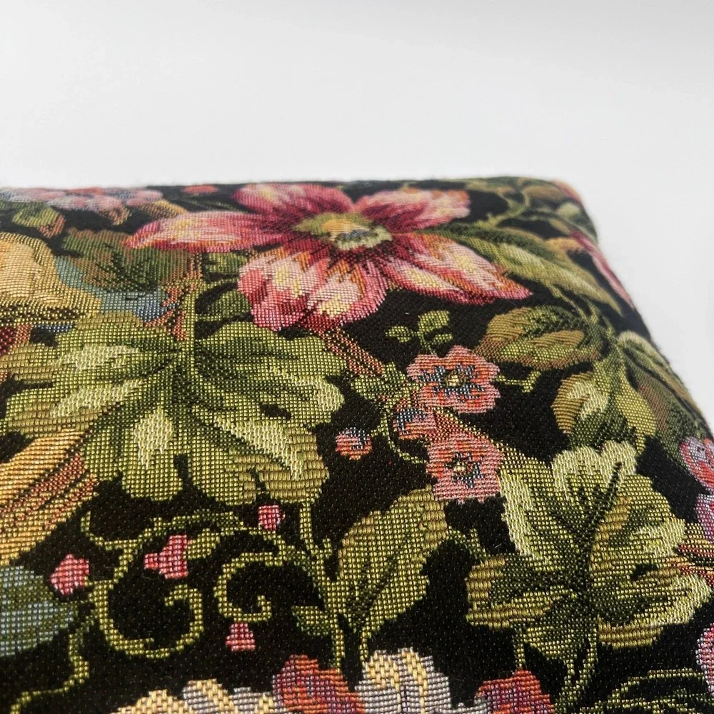Tapestry Throw Pillows SET of 2 Black Floral Bird Dark Whimsy Boho Cottage‎ Core